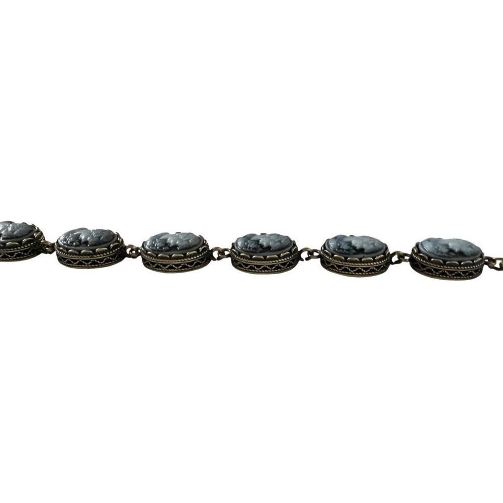 Blue Cameo Bracelet Antique Bronze Tone Toggle Clasp 8.5” Fits 7.5” Wrist - Picture 4 of 6